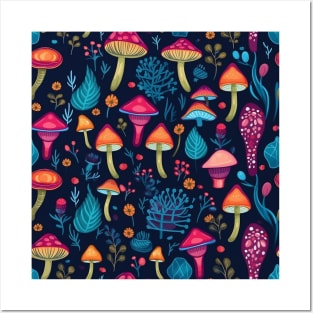 Rainbow mushrooms Posters and Art